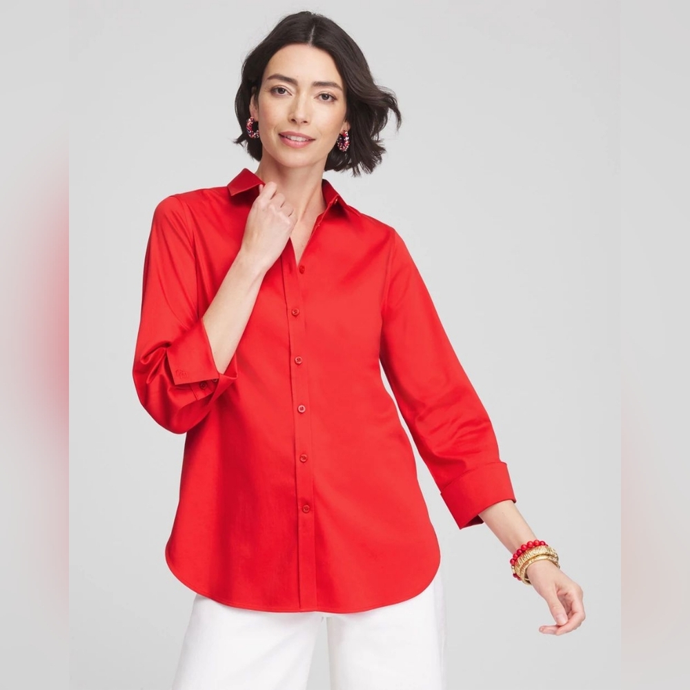 Red Linen Blend Button-Up Shirt
